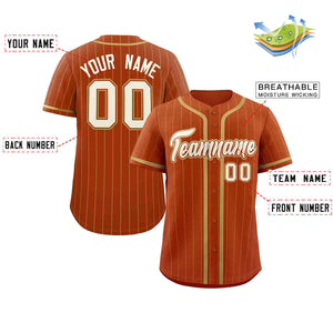 Custom Texas Orange Old Gold Stripe Fashion Design Full Button Authentic Baseball Jersey