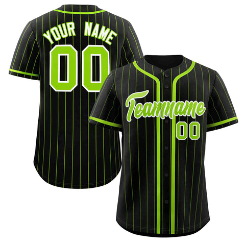 Custom Black Neon Green Stripe Fashion Design Full Button Authentic Baseball Jersey