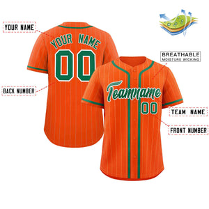 Custom Orange Kelly Green-White Stripe Fashion Design Full Button Authentic Baseball Jersey