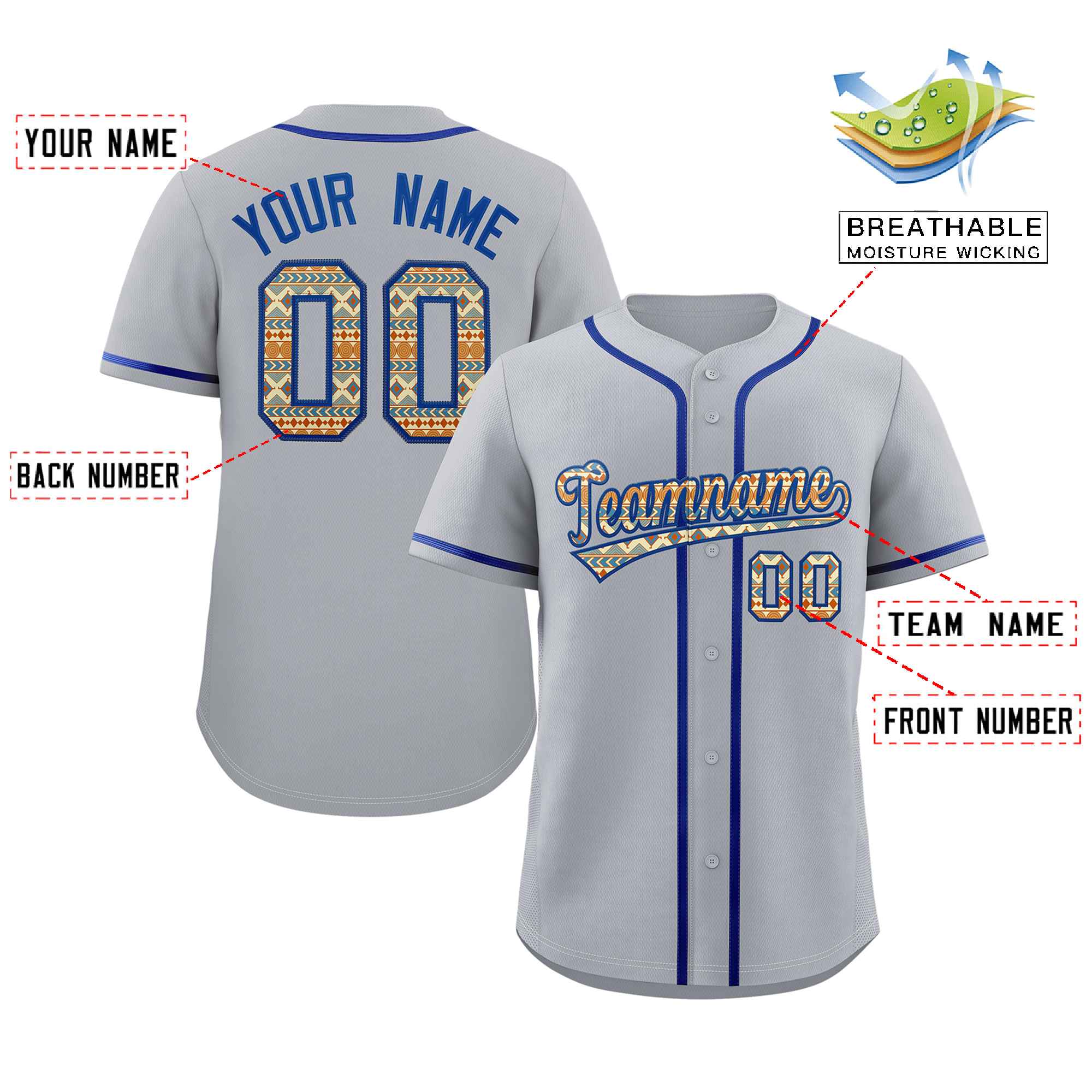 Custom Personalized Baseball Jersey Stitched Ethnic Pattern Name Number Sports Unifrom