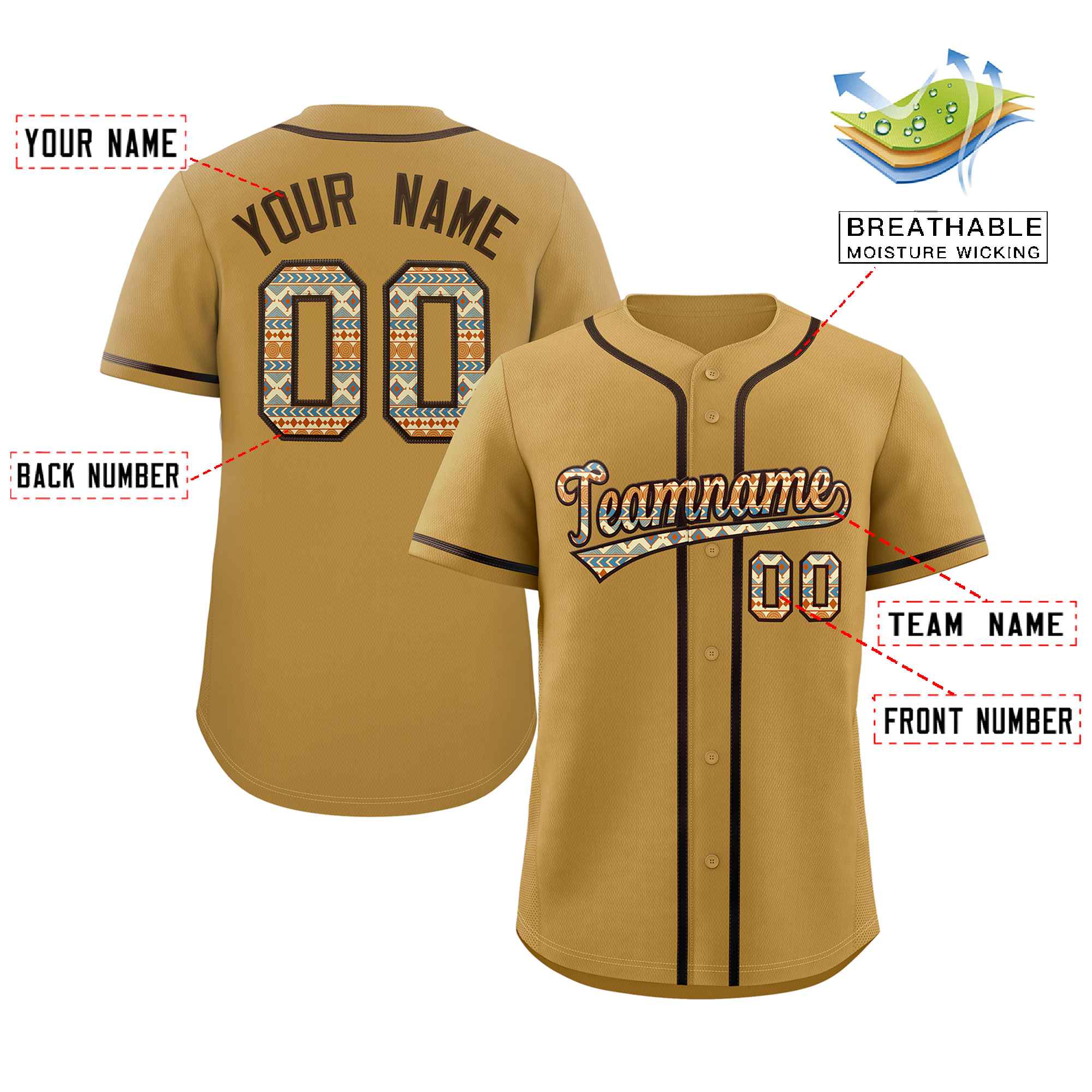 Custom Personalized Baseball Jersey Stitched Ethnic Pattern Name Number Sports Unifrom