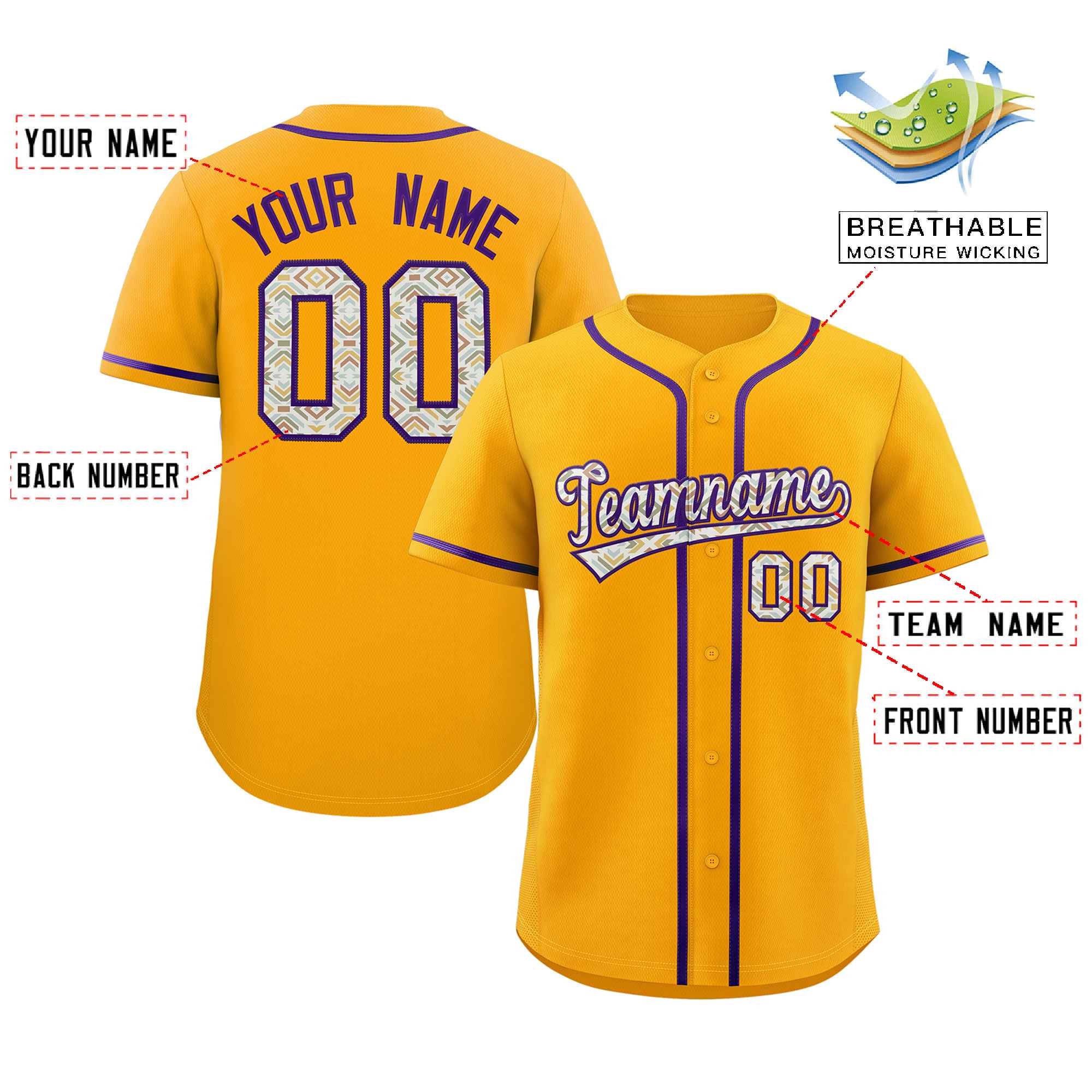 Custom Personalized Baseball Jersey Stitched Ethnic Pattern Name Number Sports Unifrom