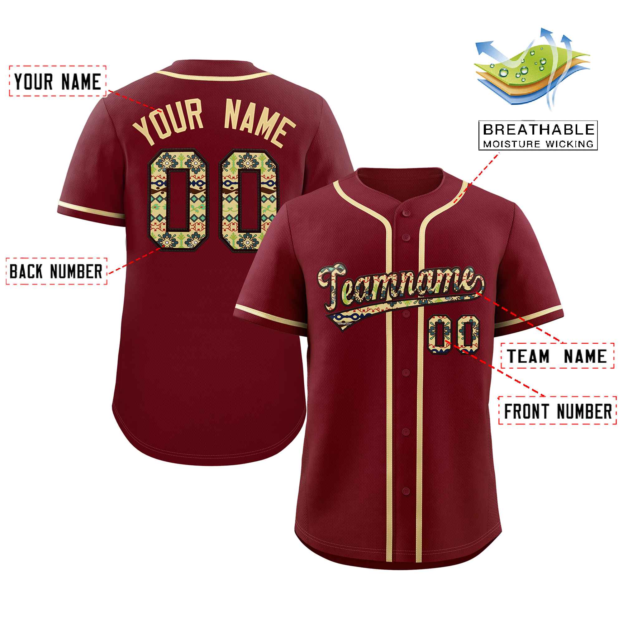 Custom Personalized Baseball Jersey Stitched Ethnic Pattern Name Number Sports Unifrom