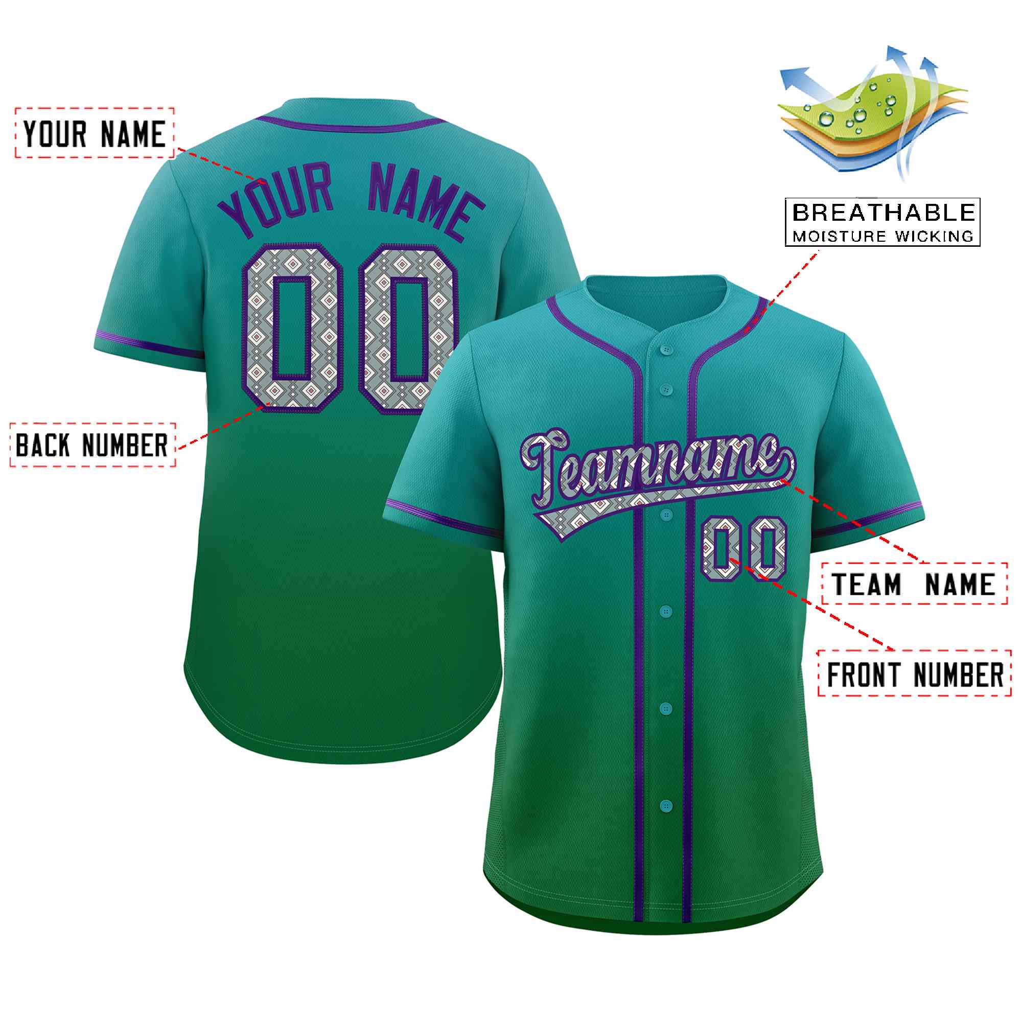 Custom Gradient Fashion Baseball Jersey Personalized Ethnic Pattern Name Number for Men Women Youth