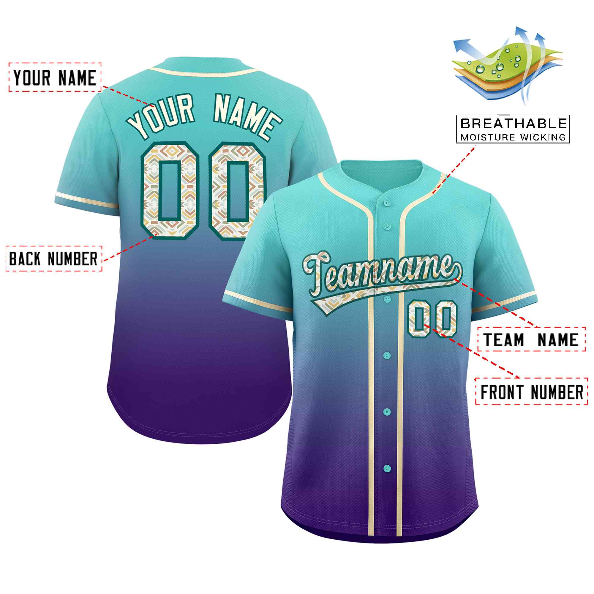 Custom Gradient Fashion Baseball Jersey Personalized Ethnic Pattern Name Number for Men Women Youth