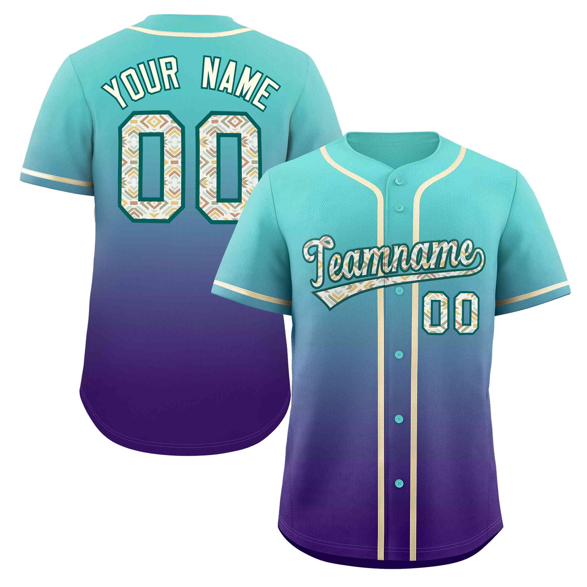 Custom Gradient Fashion Baseball Jersey Personalized Ethnic Pattern Name Number for Men Women Youth