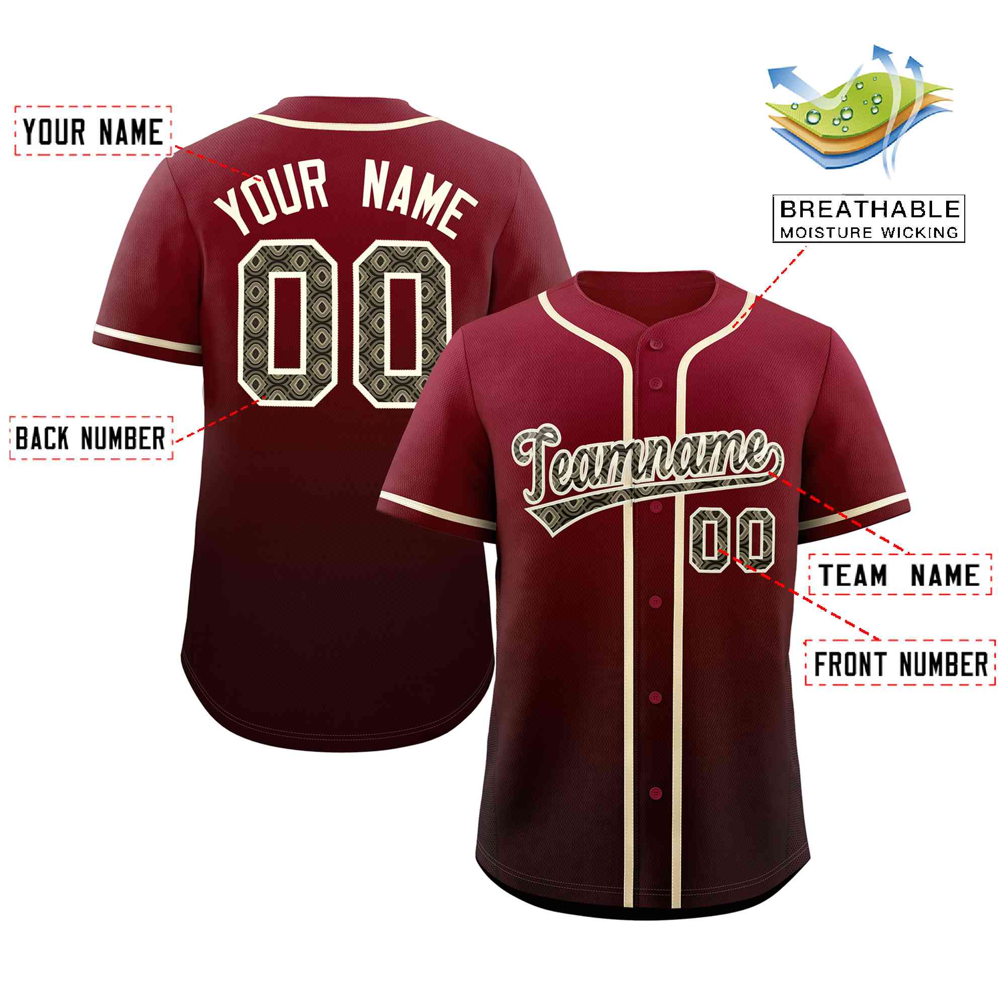 Custom Gradient Fashion Baseball Jersey Personalized Ethnic Pattern Name Number for Men Women Youth