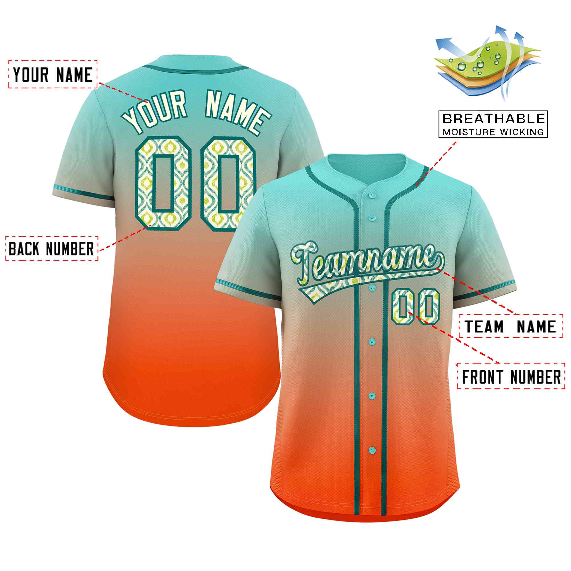 Custom Gradient Fashion Baseball Jersey Personalized Ethnic Pattern Name Number for Men Women Youth