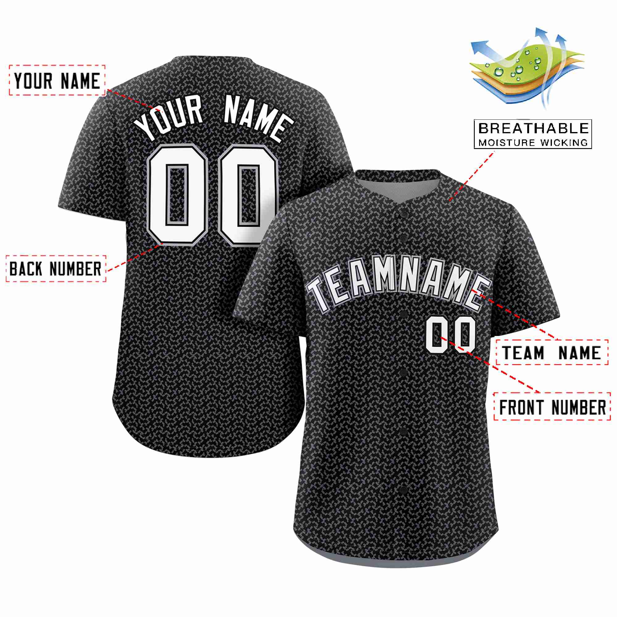 Custom Black White Texture Graffiti Pattern Personalized Authentic Baseball Jersey