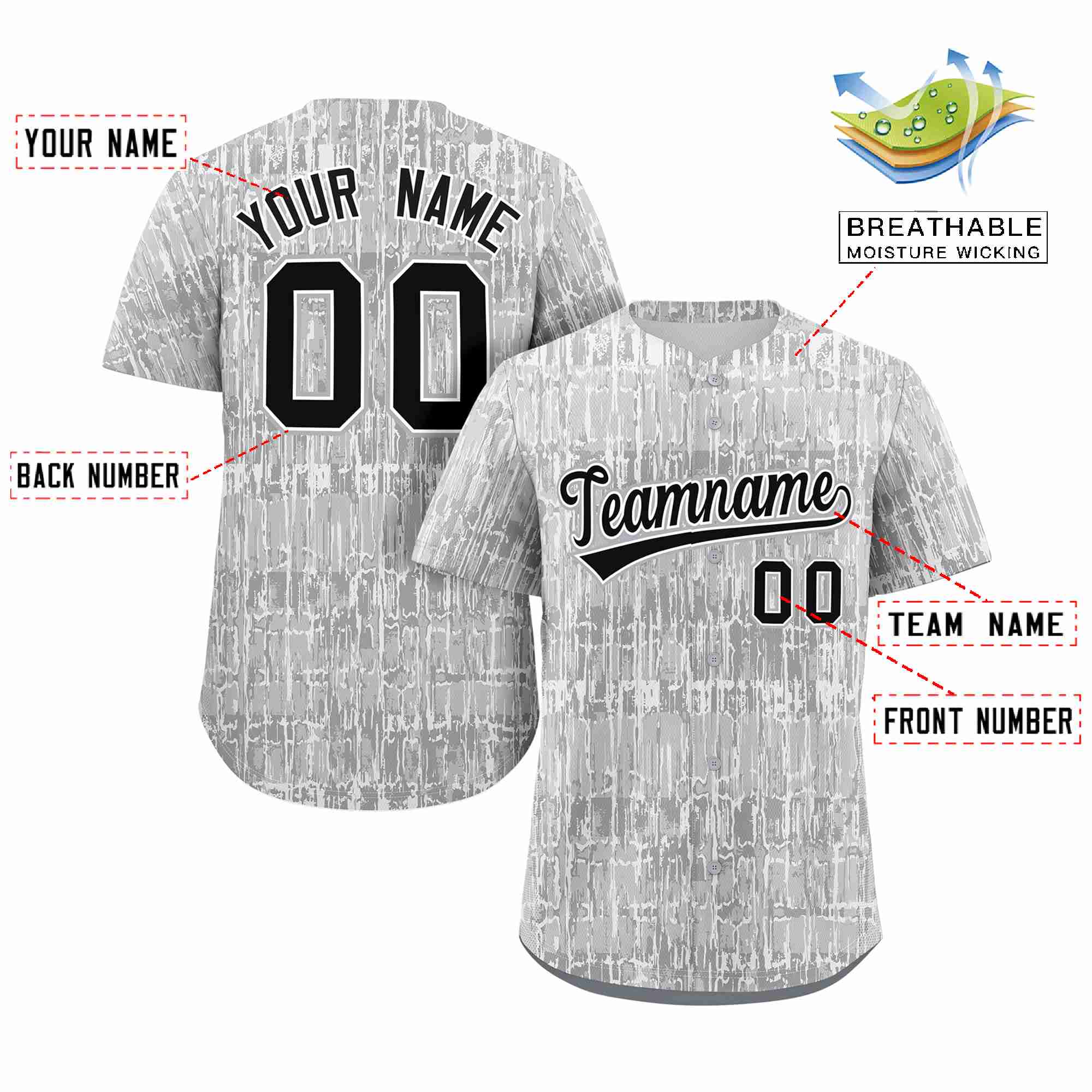 Custom Gray Black Texture Graffiti Pattern Personalized Authentic Baseball Jersey