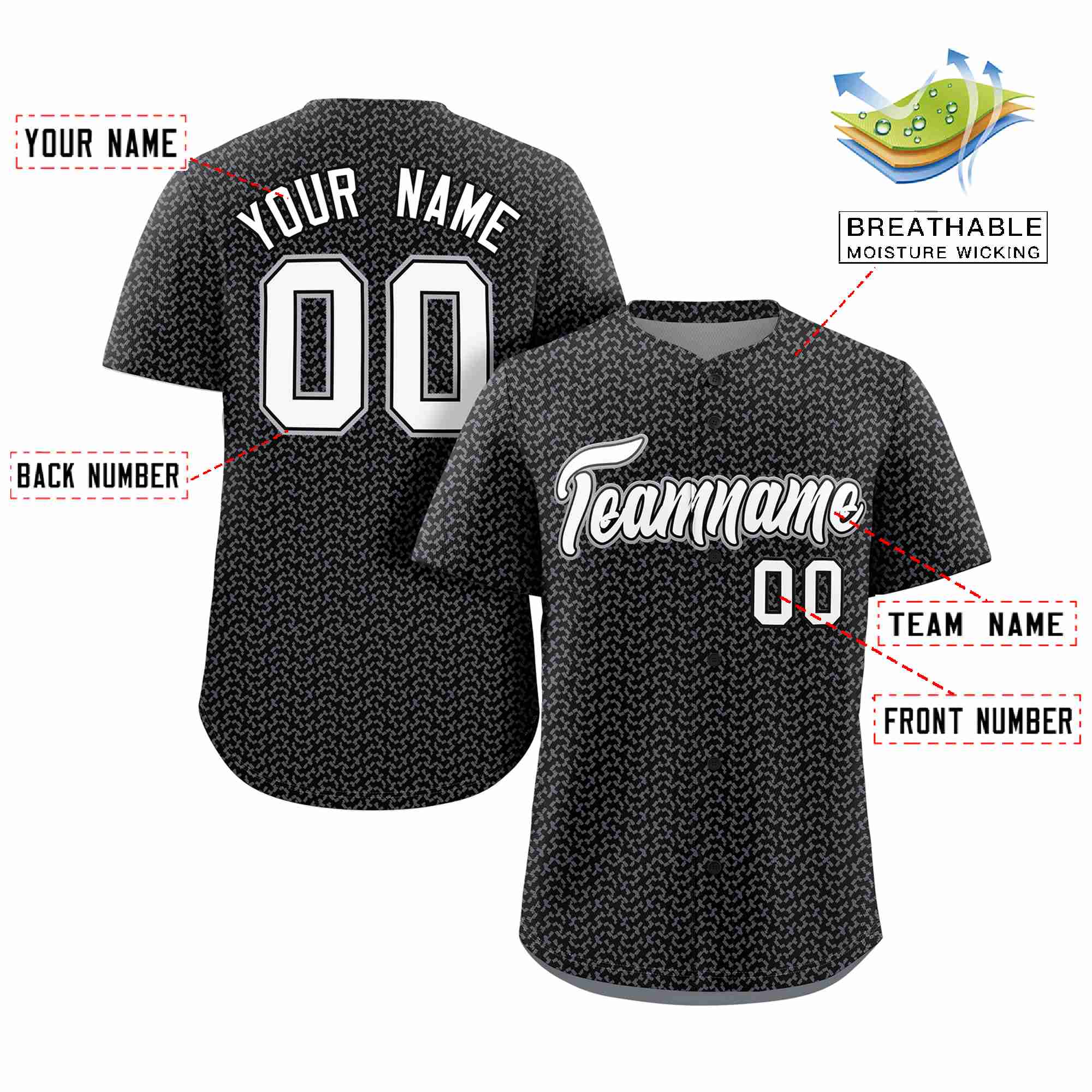 Custom Black White Texture Graffiti Pattern Personalized Authentic Baseball Jersey