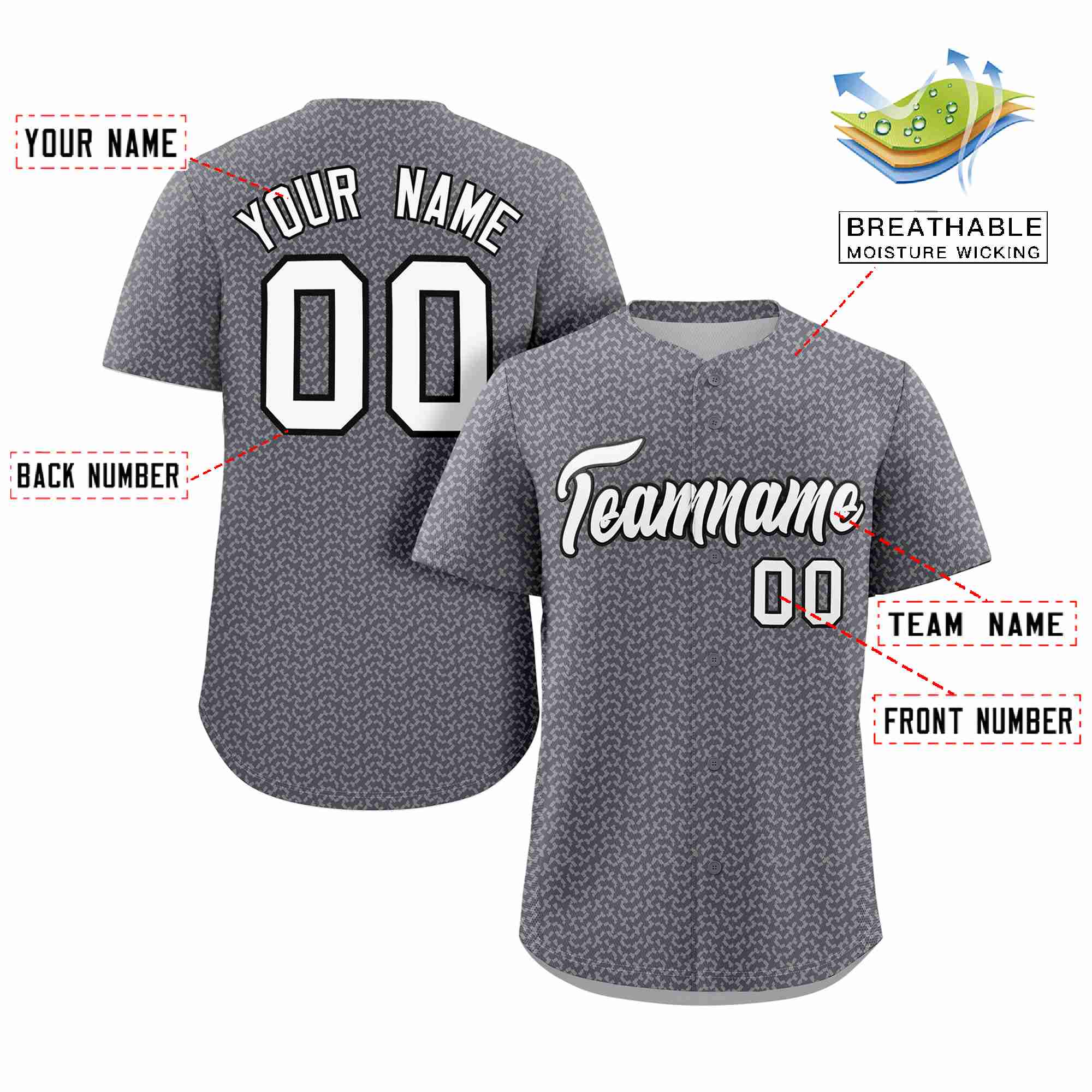 Custom Dark Gray White Texture Graffiti Pattern Personalized Authentic Baseball Jersey