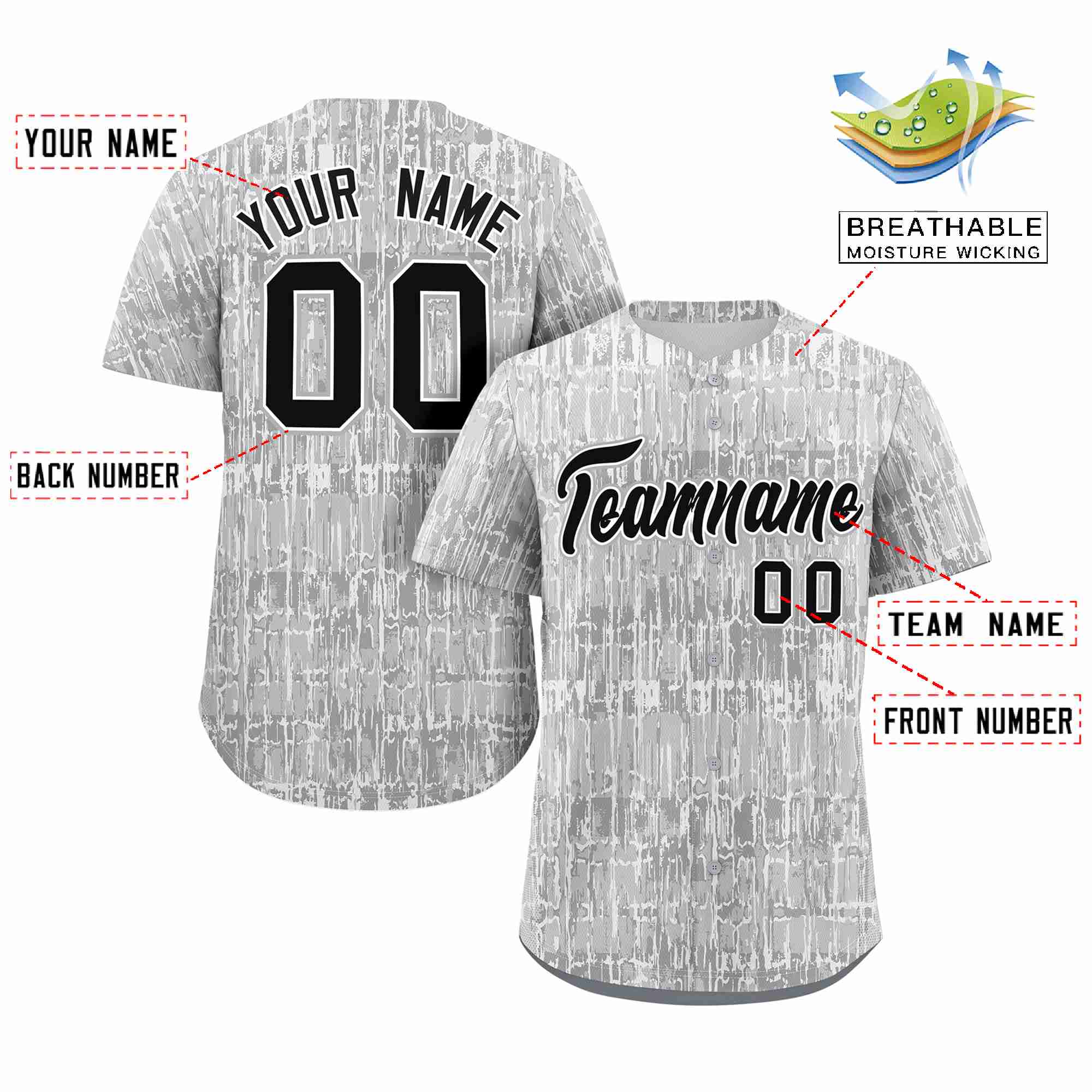 Custom Gray Black Texture Graffiti Pattern Personalized Authentic Baseball Jersey