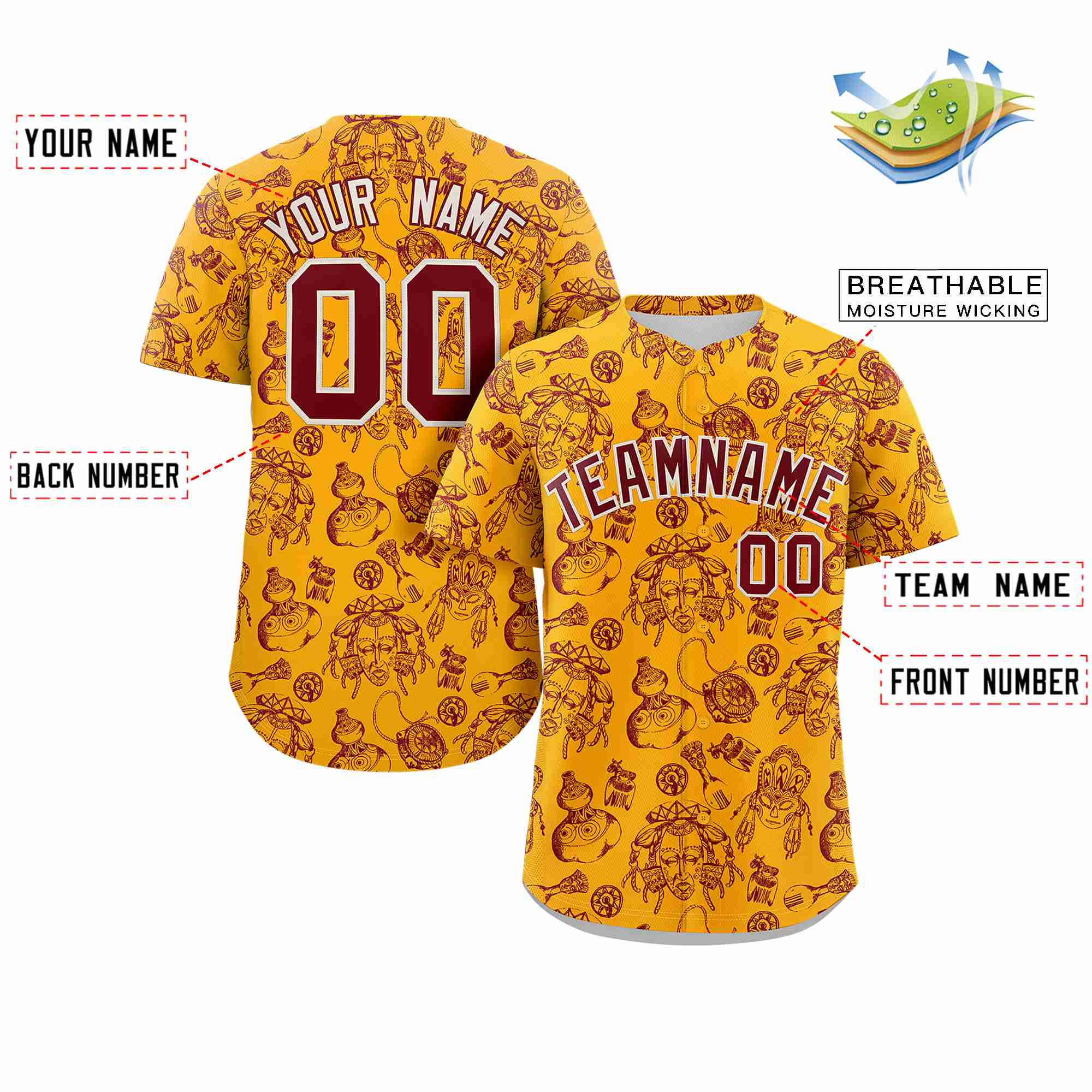 Custom Yellow 3D Graffiti Pattern Personalized Design Authentic Baseball Jersey