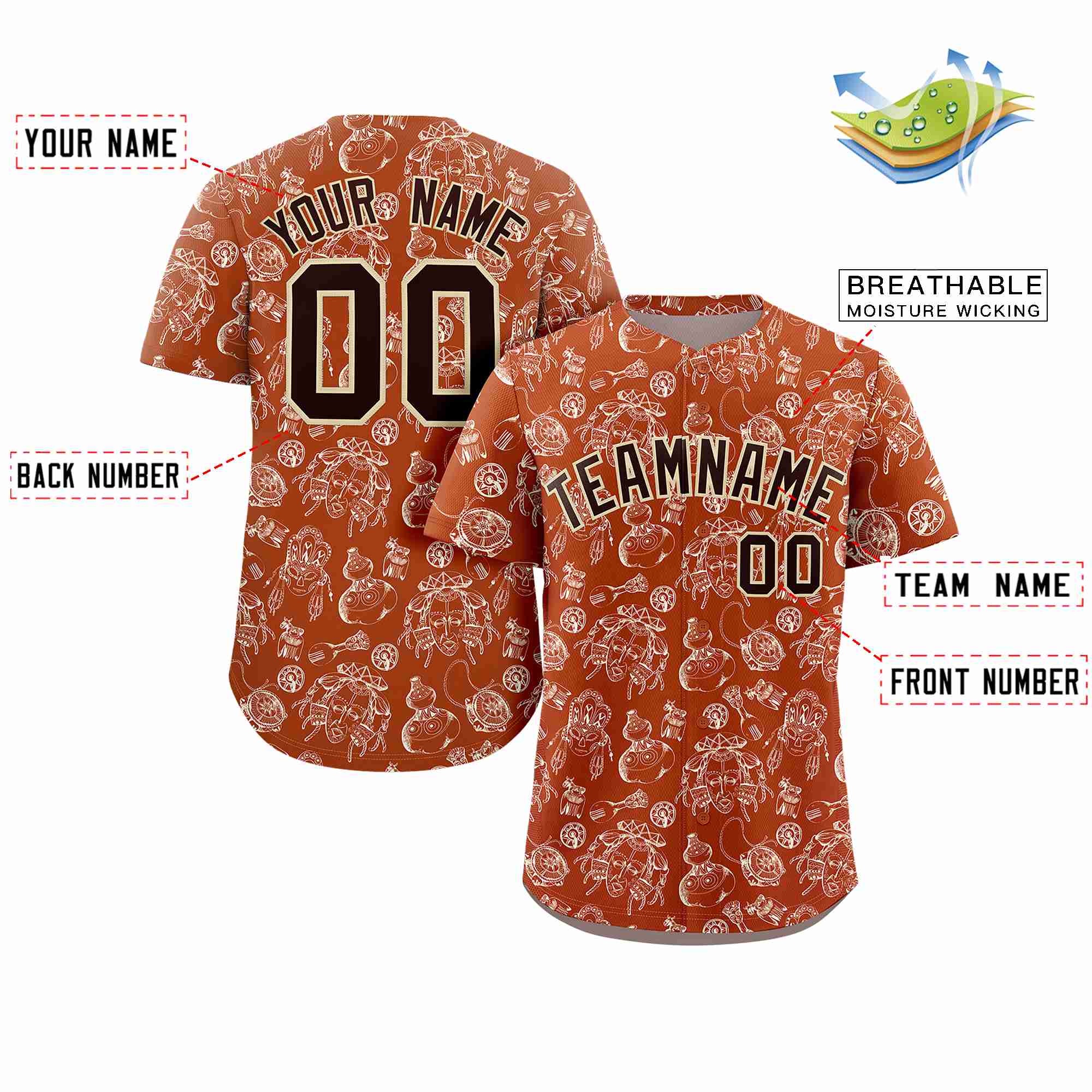 Custom Texas Orange 3D Graffiti Pattern Personalized Design Authentic Baseball Jersey