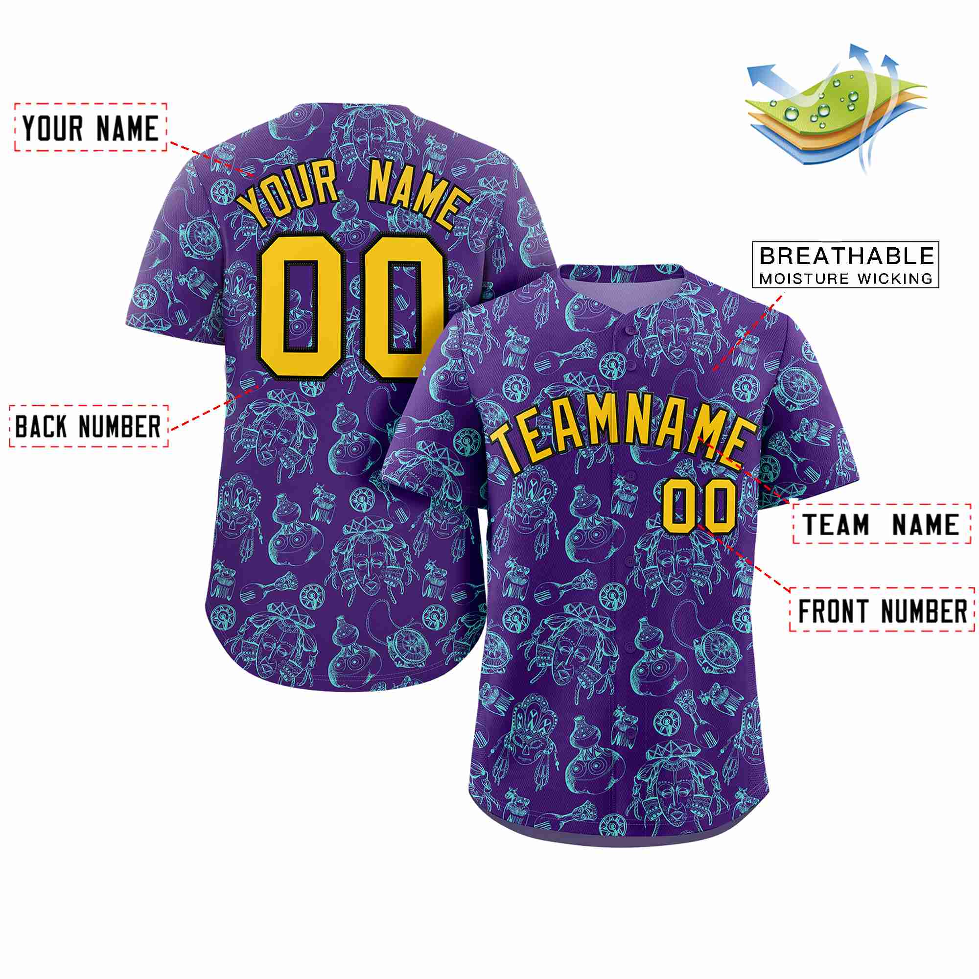 Custom Purple 3D Graffiti Pattern Personalized Design Authentic Baseball Jersey