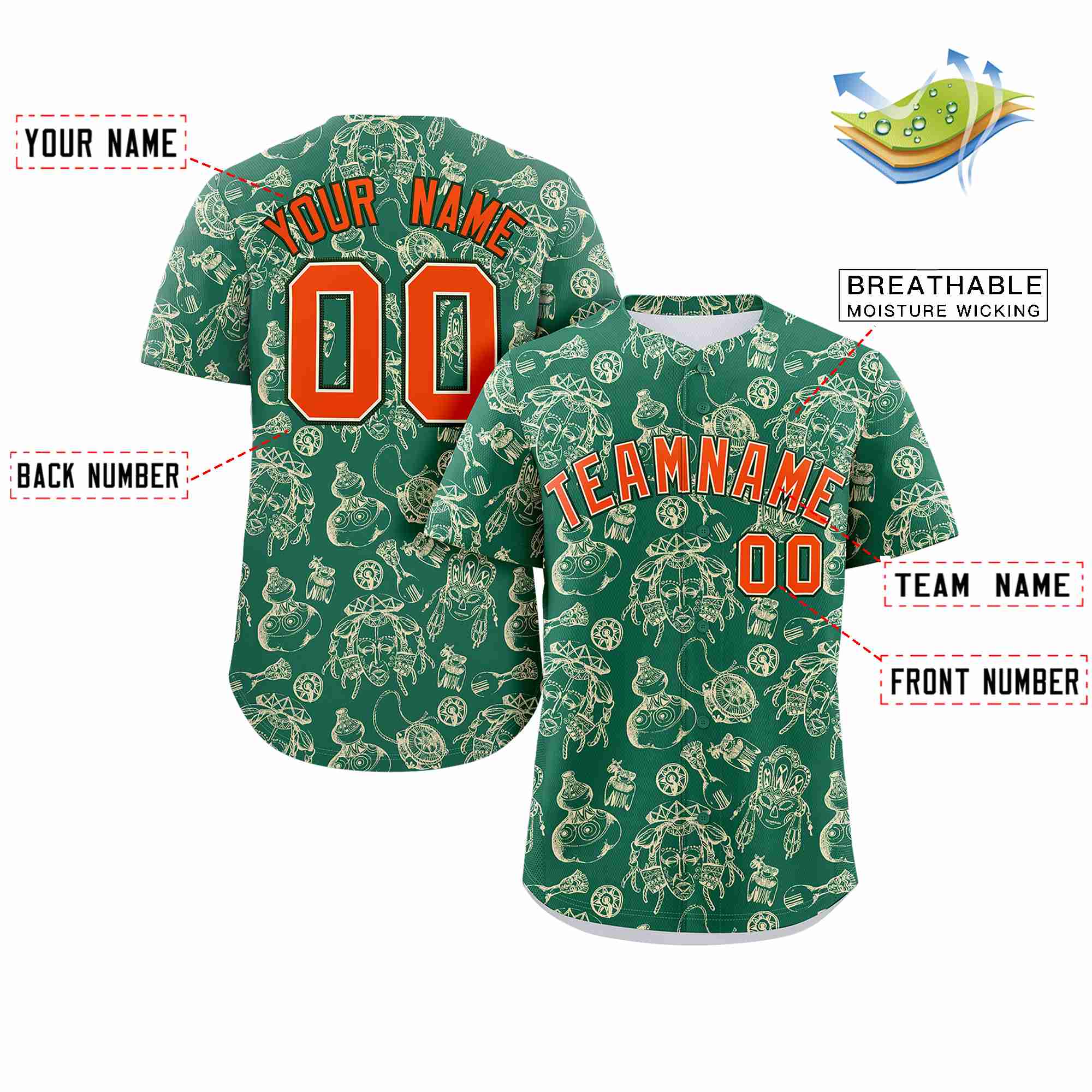 Custom Kelly Green 3D Graffiti Pattern Personalized Design Authentic Baseball Jersey