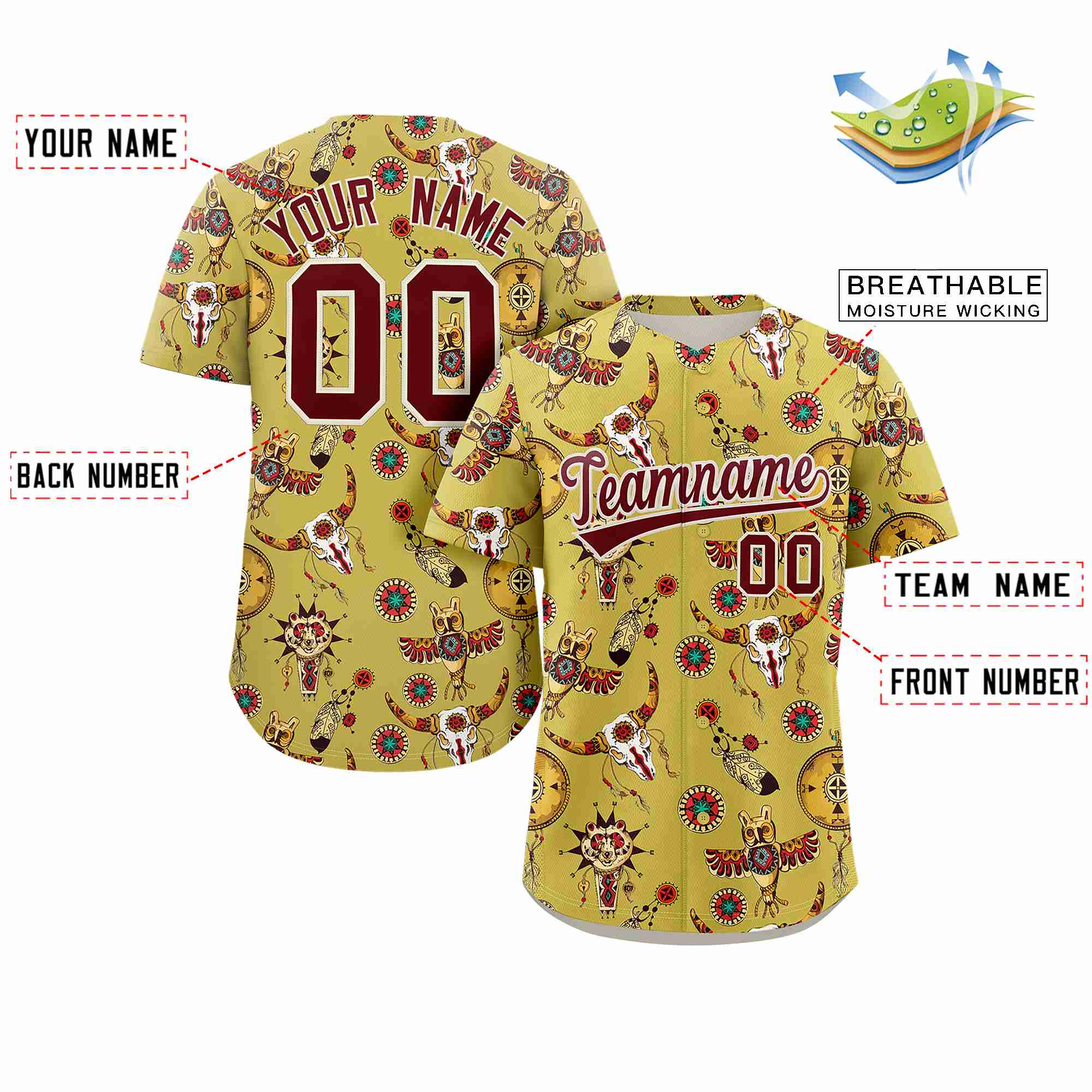 Custom Old Gold 3D Graffiti Pattern Personalized Design Authentic Baseball Jersey