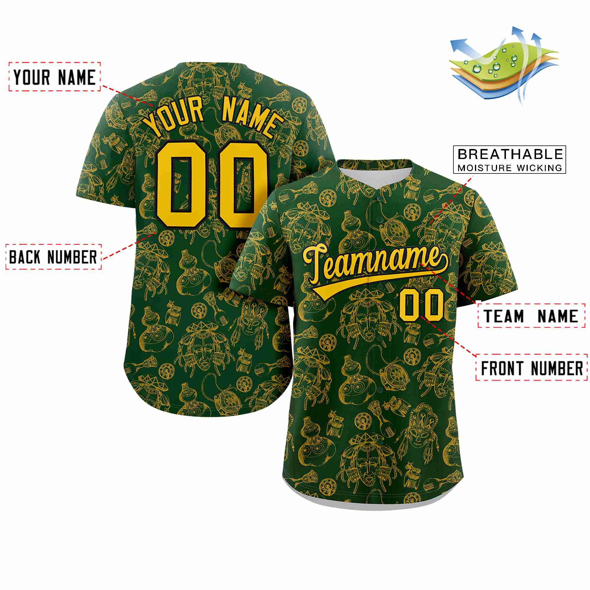 Custom Green 3D Graffiti Pattern Personalized Design Authentic Baseball Jersey