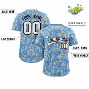 Custom Light Blue 3D Graffiti Pattern Personalized Design Authentic Baseball Jersey