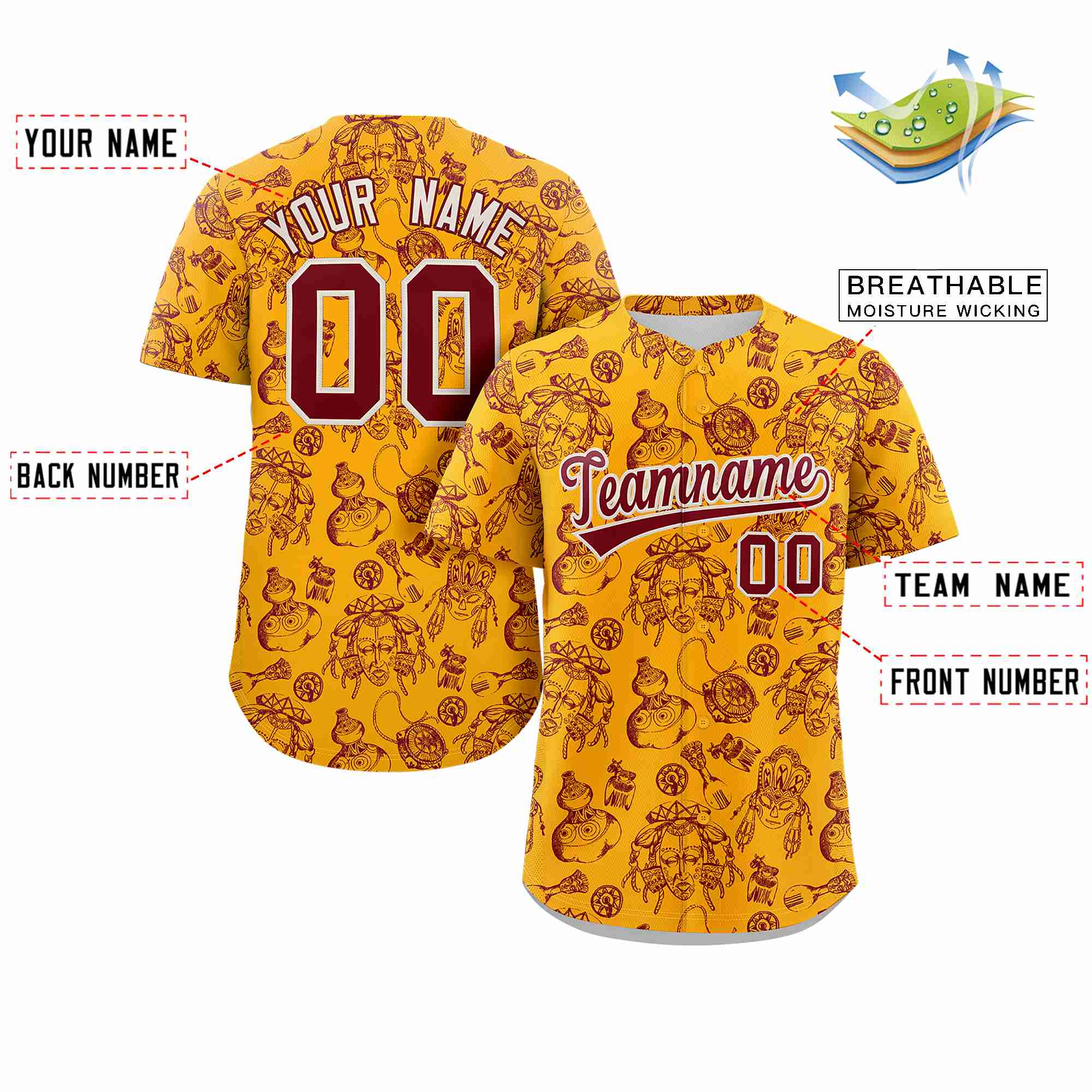 Custom Yellow 3D Graffiti Pattern Personalized Design Authentic Baseball Jersey