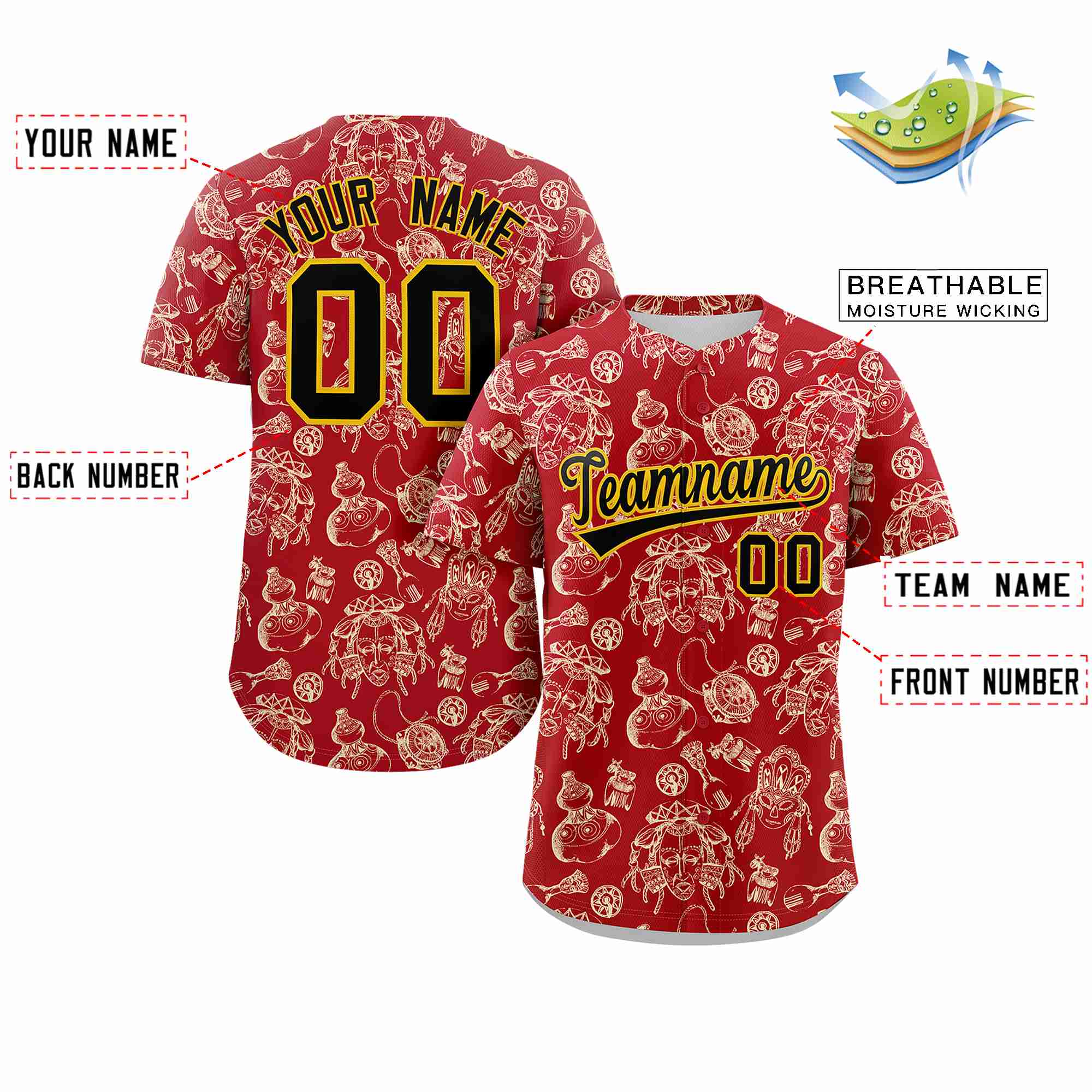 Custom Red 3D Graffiti Pattern Personalized Design Authentic Baseball Jersey