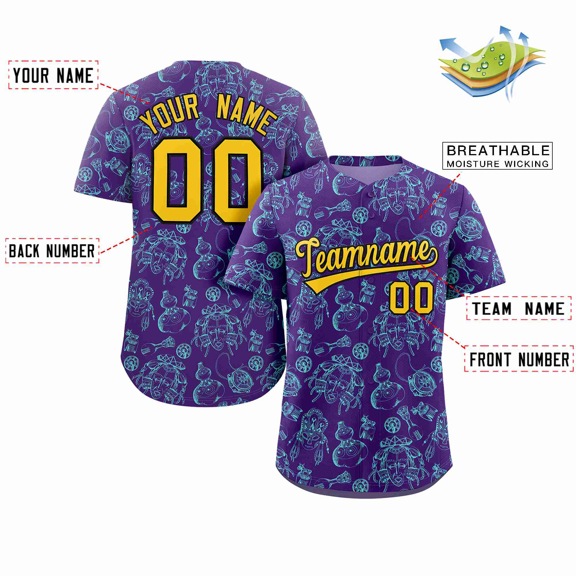 Custom Purple 3D Graffiti Pattern Personalized Design Authentic Baseball Jersey