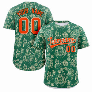 Custom Kelly Green 3D Graffiti Pattern Personalized Design Authentic Baseball Jersey