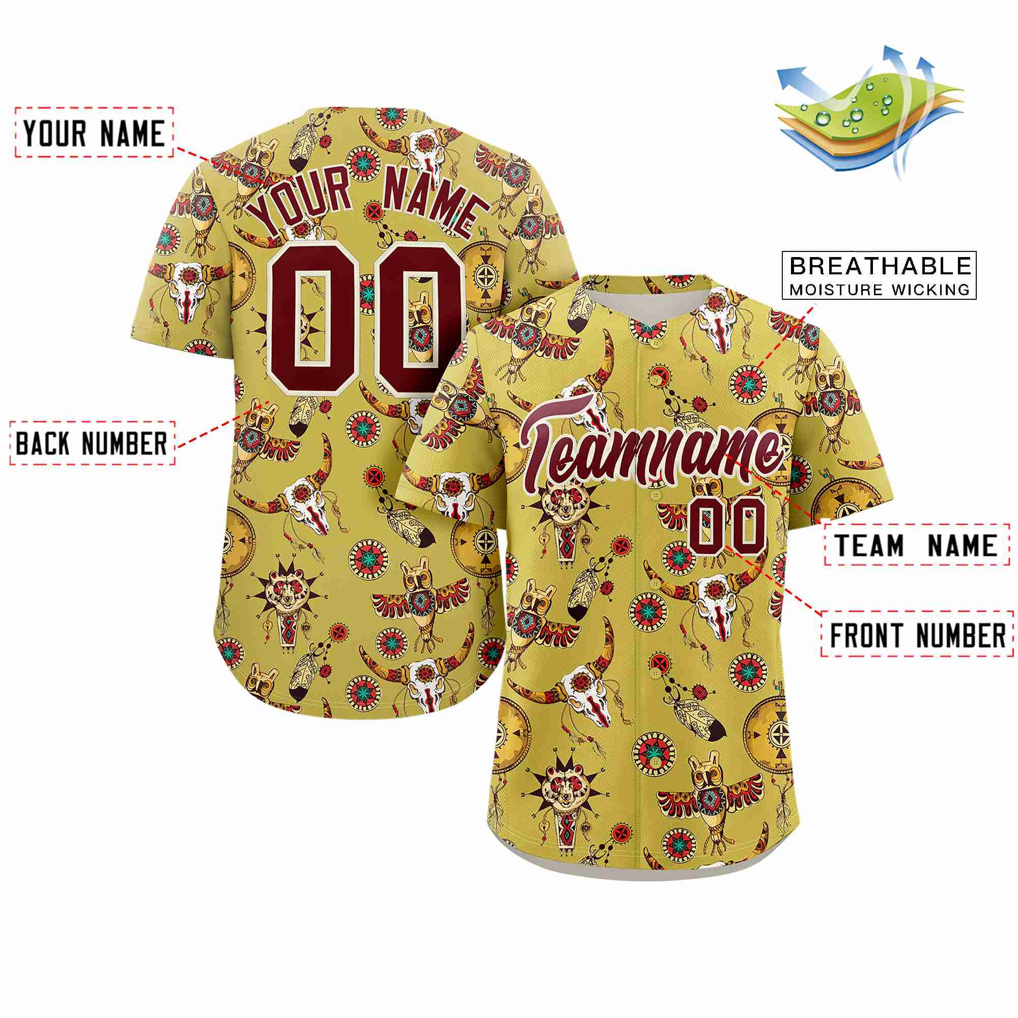 Custom Old Gold 3D Graffiti Pattern Personalized Design Authentic Baseball Jersey