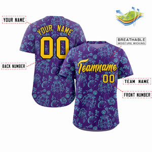 Custom Purple 3D Graffiti Pattern Personalized Design Authentic Baseball Jersey