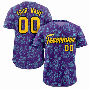 Custom Purple 3D Graffiti Pattern Personalized Design Authentic Baseball Jersey