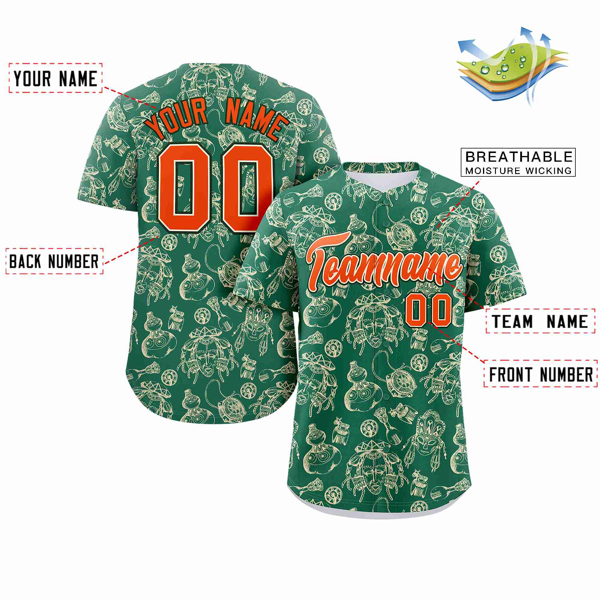 Custom Kelly Green 3D Graffiti Pattern Personalized Design Authentic Baseball Jersey