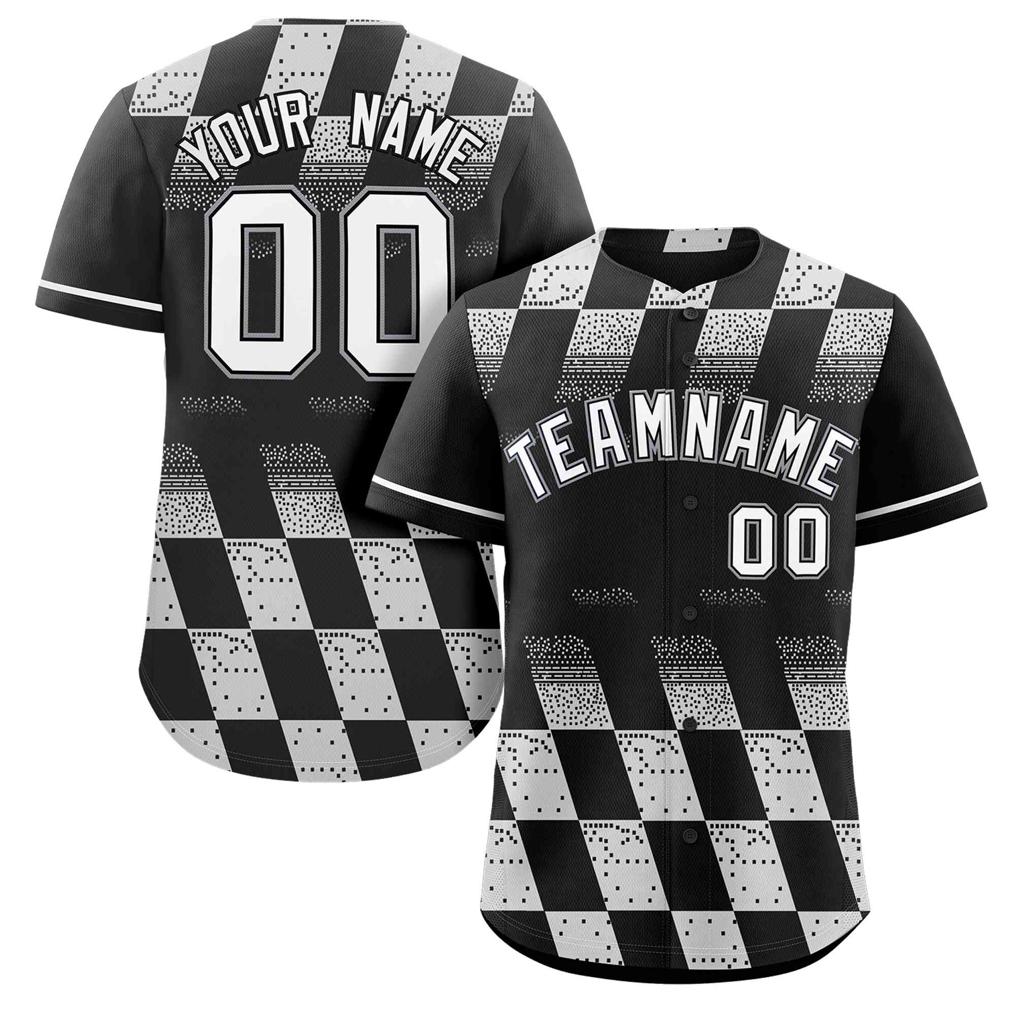 Maillot de baseball personnalisé, motif de blocs de couleurs, noir et blanc, personnalisé, authentique