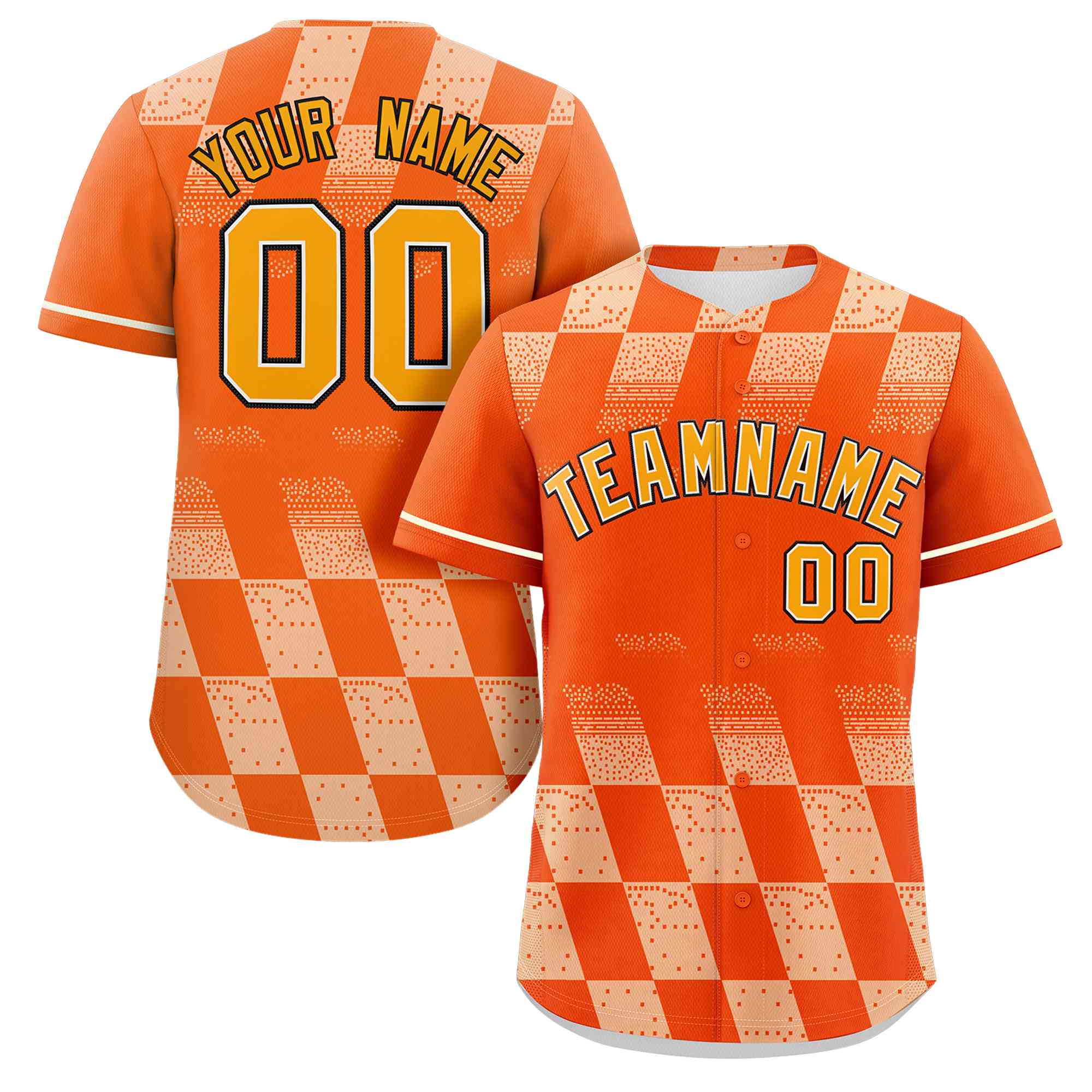 Custom Orange Cream Grid Speckles Color Block Design Authentic Baseball Jersey