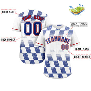 Custom White Royal Grid Speckles Color Block Design Authentic Baseball Jersey