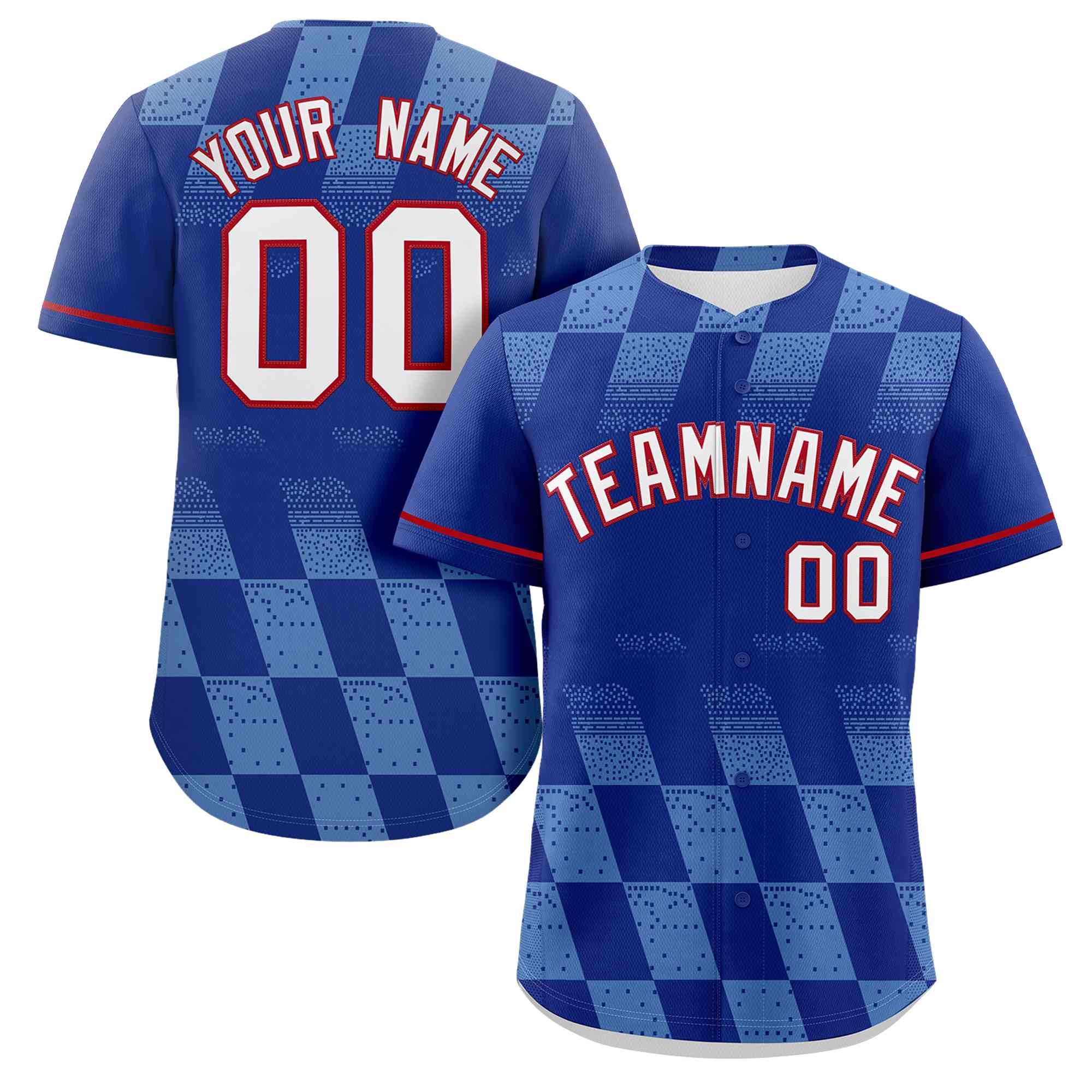 Custom Royal Powder Blue Grid Speckles Color Block Design Authentic Baseball Jersey