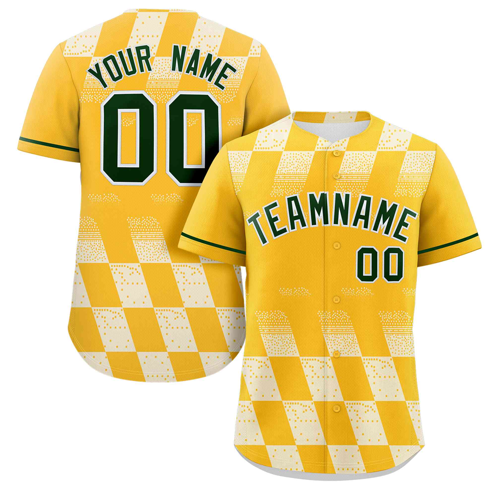 Custom Gold White Grid Speckles Color Block Design Authentic Baseball Jersey