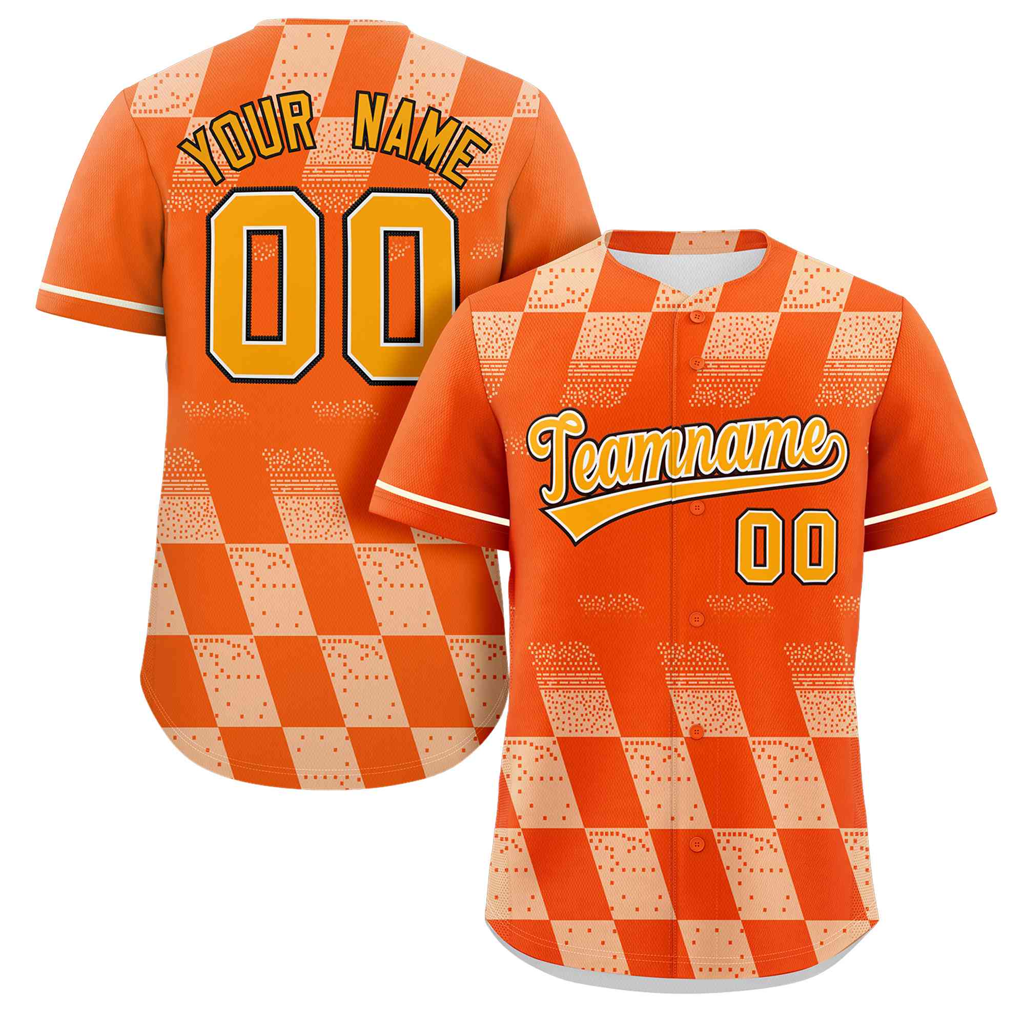 Custom Orange Cream Grid Speckles Color Block Design Authentic Baseball Jersey