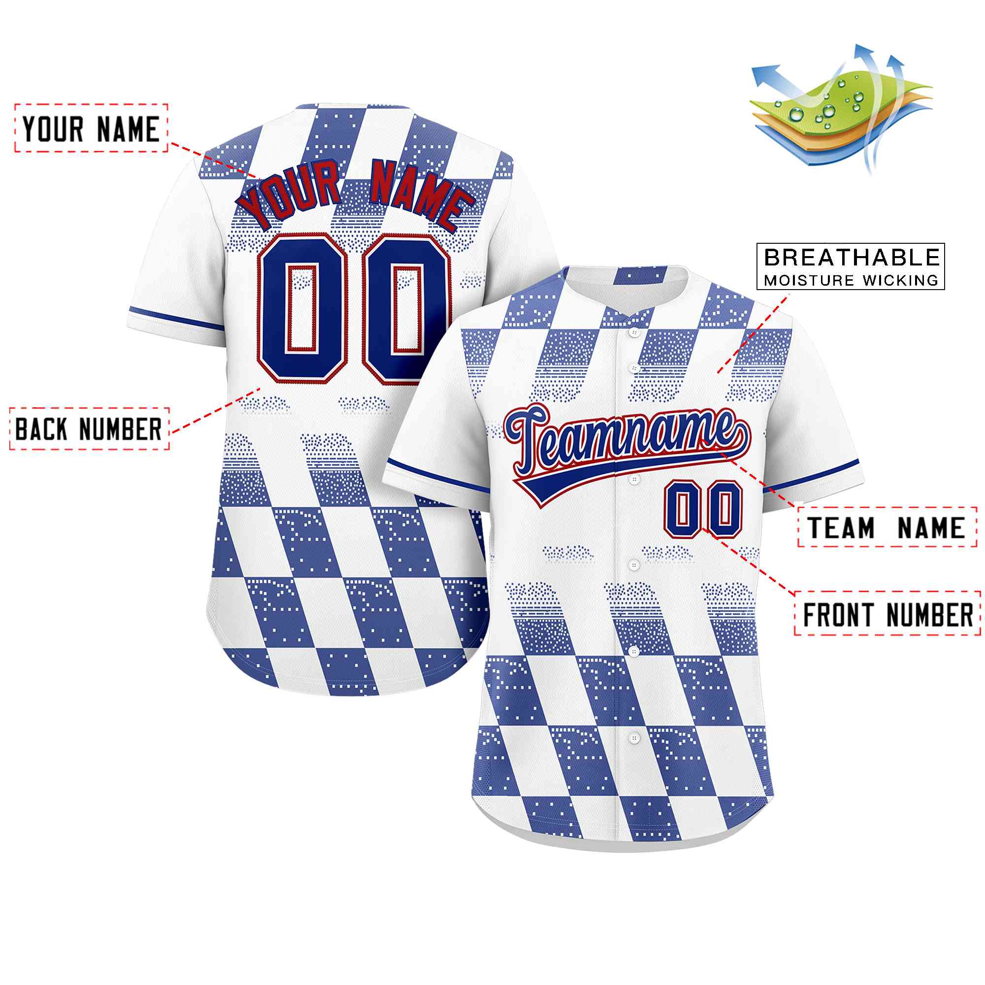 Custom White Royal Grid Speckles Color Block Design Authentic Baseball Jersey