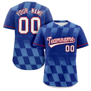 Custom Royal Powder Blue Grid Speckles Color Block Design Authentic Baseball Jersey