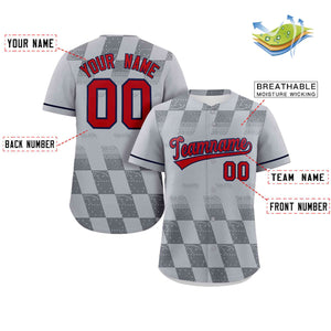 Custom Gray Red Grid Speckles Color Block Design Authentic Baseball Jersey