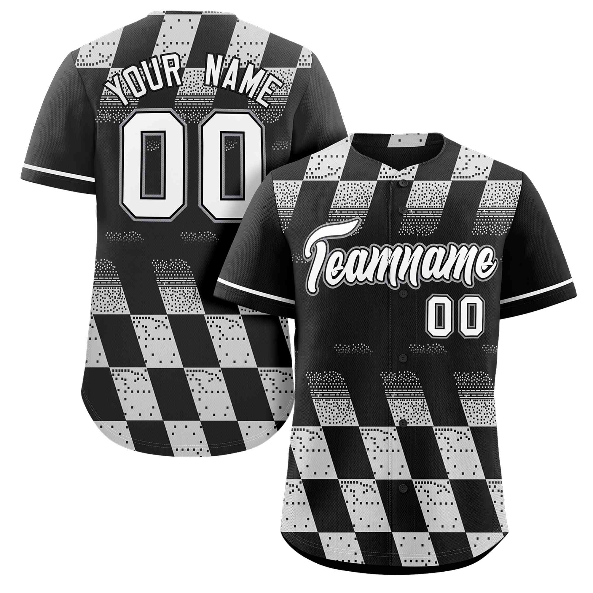 Maillot de baseball personnalisé, motif de blocs de couleurs, noir et blanc, personnalisé, authentique