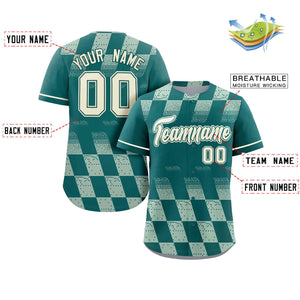 Custom Aqua Cream Grid Speckles Color Block Design Authentic Baseball Jersey