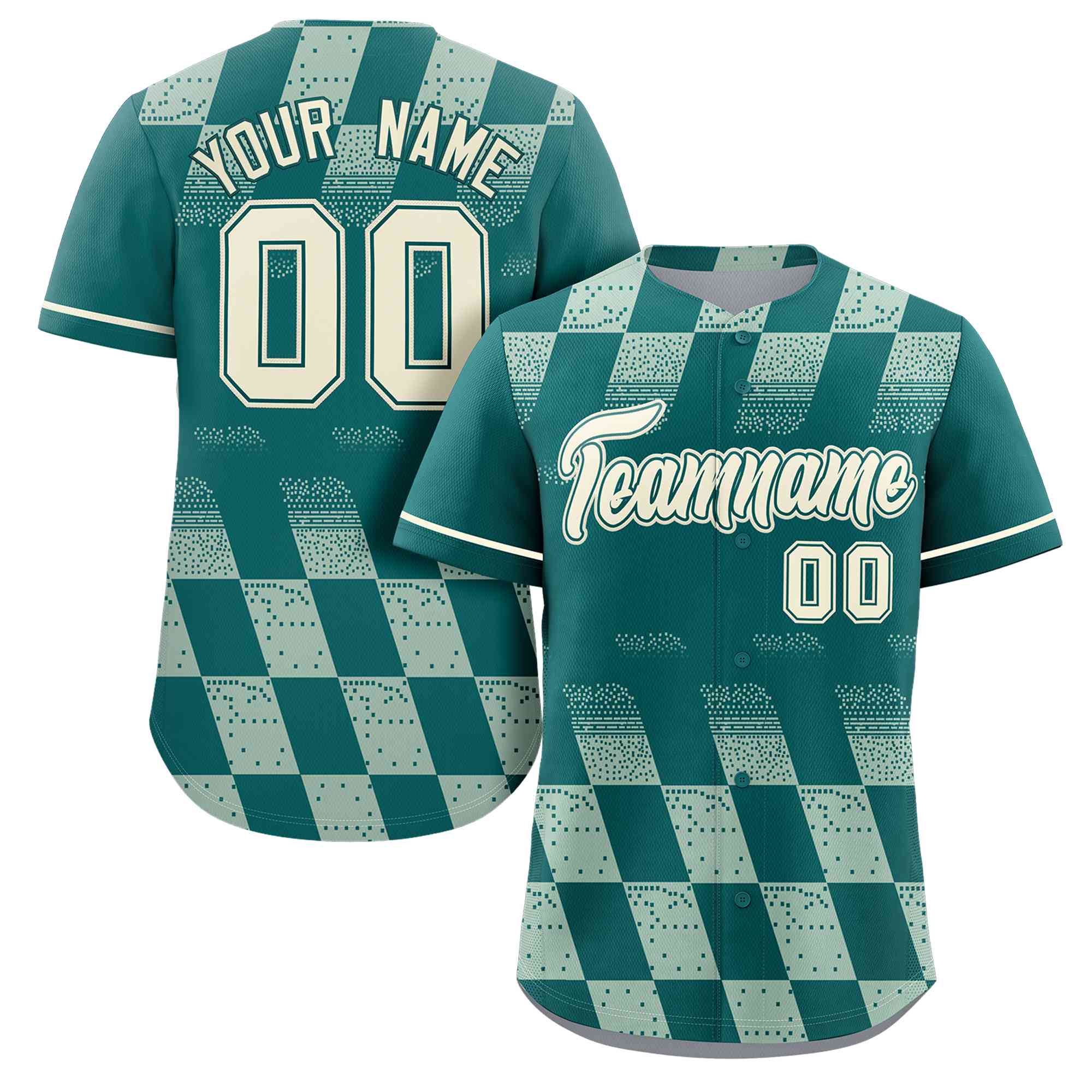 Custom Aqua Cream Grid Speckles Color Block Design Authentic Baseball Jersey