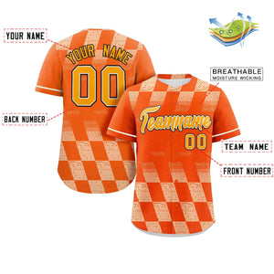 Custom Orange Cream Grid Speckles Color Block Design Authentic Baseball Jersey