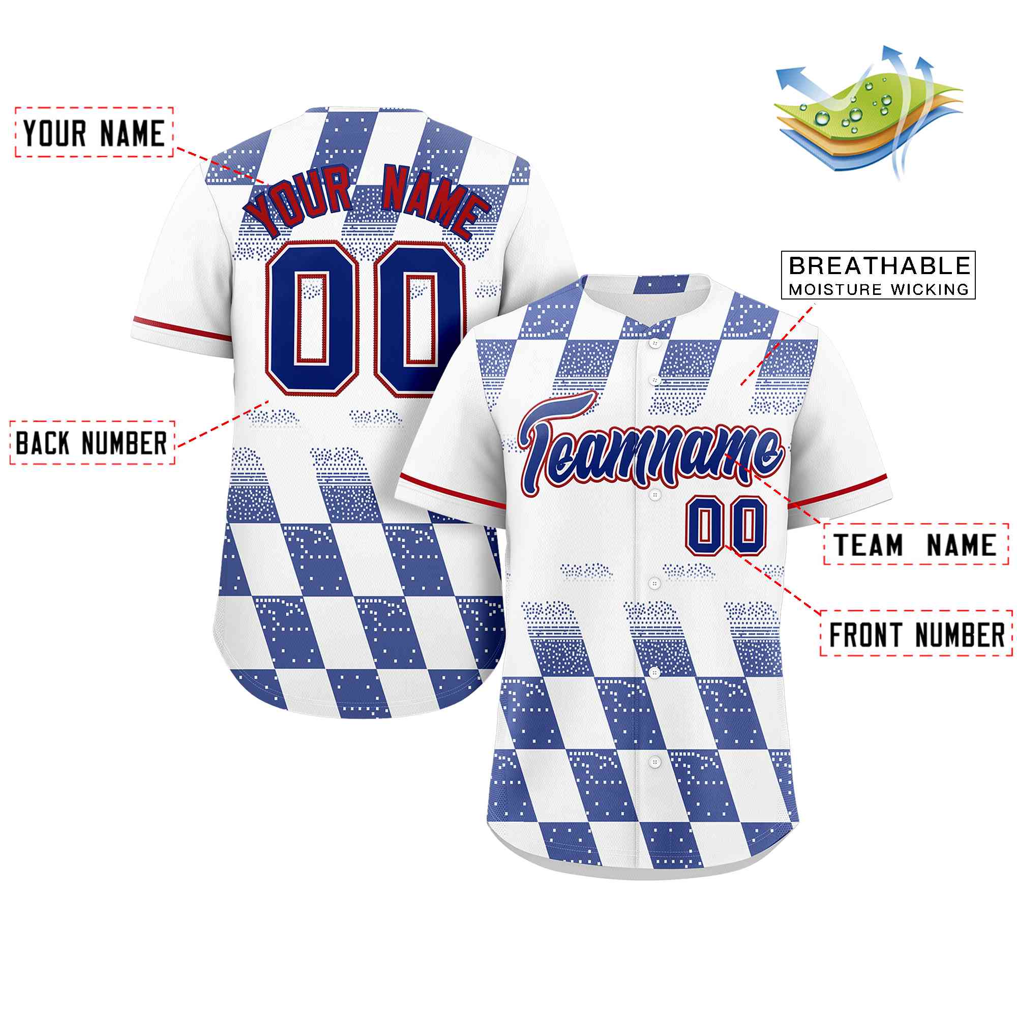 Custom White Royal Grid Speckles Color Block Design Authentic Baseball Jersey