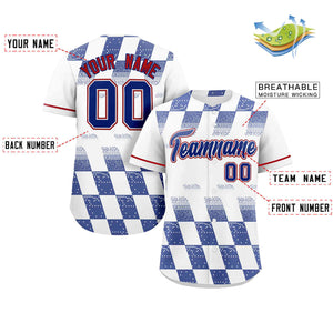 Custom White Royal Grid Speckles Color Block Design Authentic Baseball Jersey