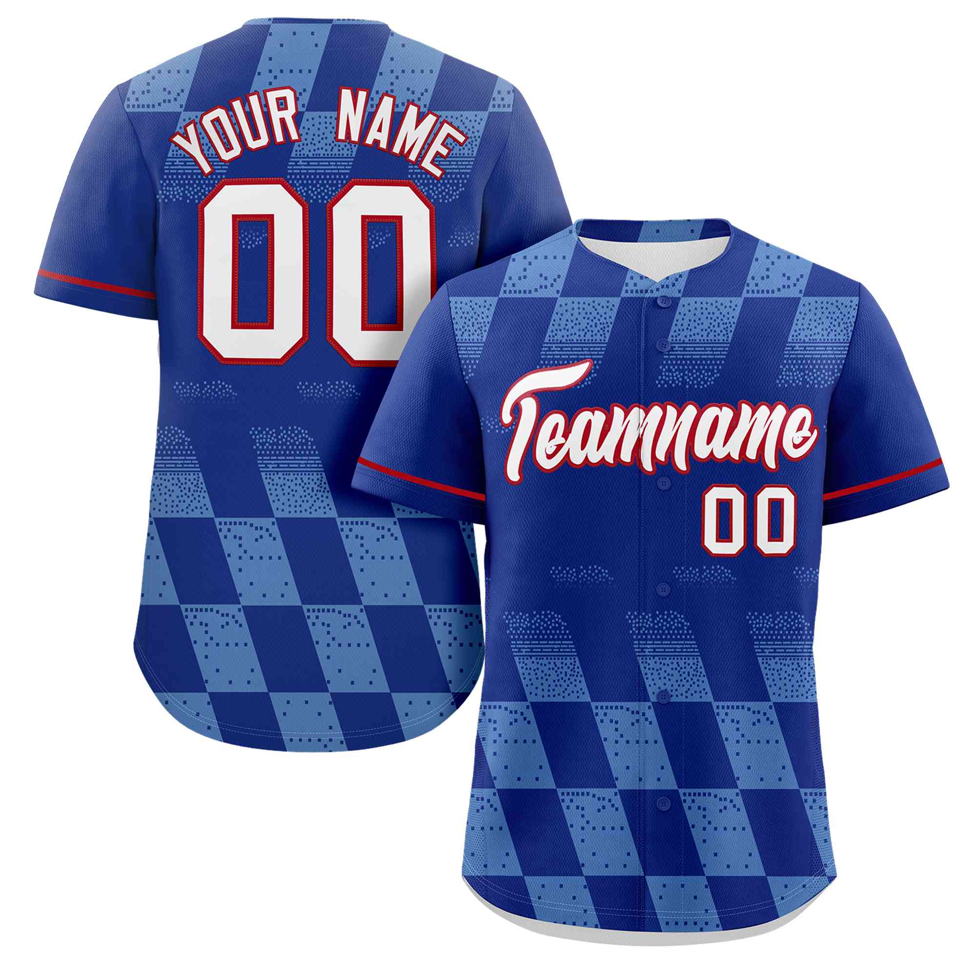 Custom Royal Powder Blue Grid Speckles Color Block Design Authentic Baseball Jersey