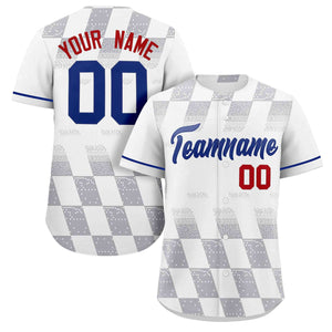 Custom White Gray Grid Speckles Color Block Design Authentic Baseball Jersey