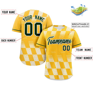 Custom Gold White Grid Speckles Color Block Design Authentic Baseball Jersey